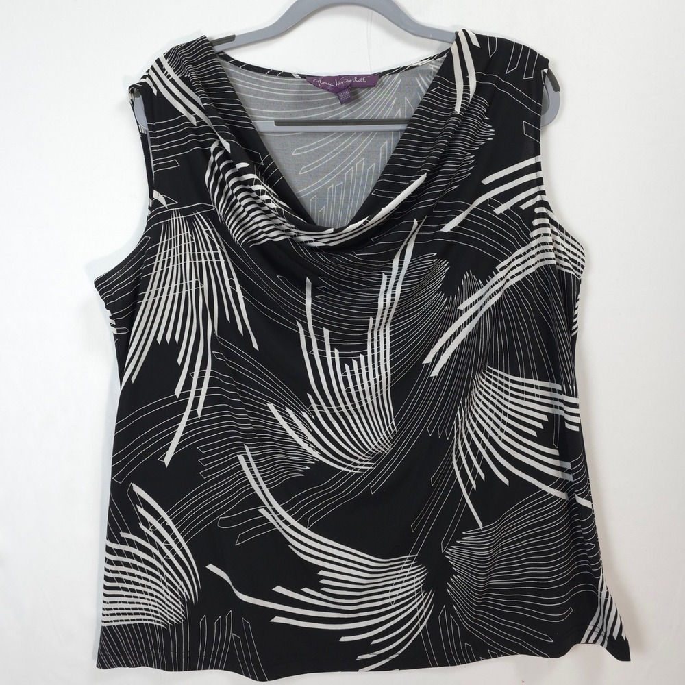 Gloria Vanderbilt Sleeveless Blouse 14/16 Black White Cowl Neck Office Layering‎